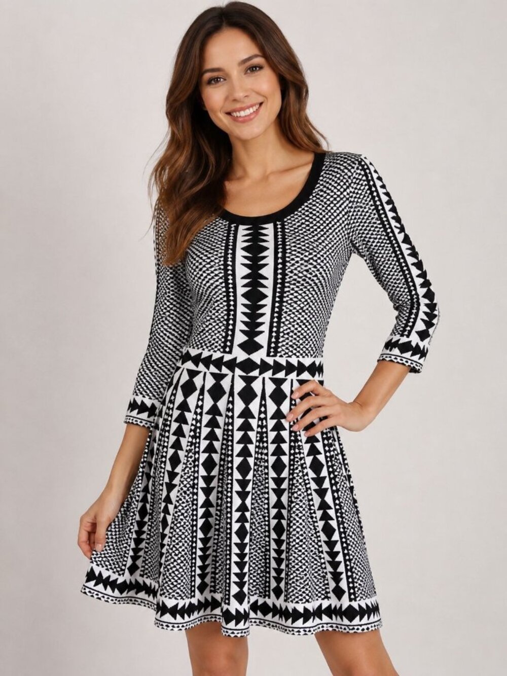 New Without Tags Nina Leonard Checkered Pattern Knee Length Size XL Monochrome